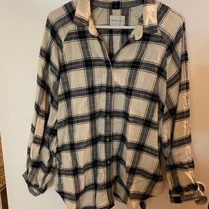 AEO Oversized Plaid Button Down Top